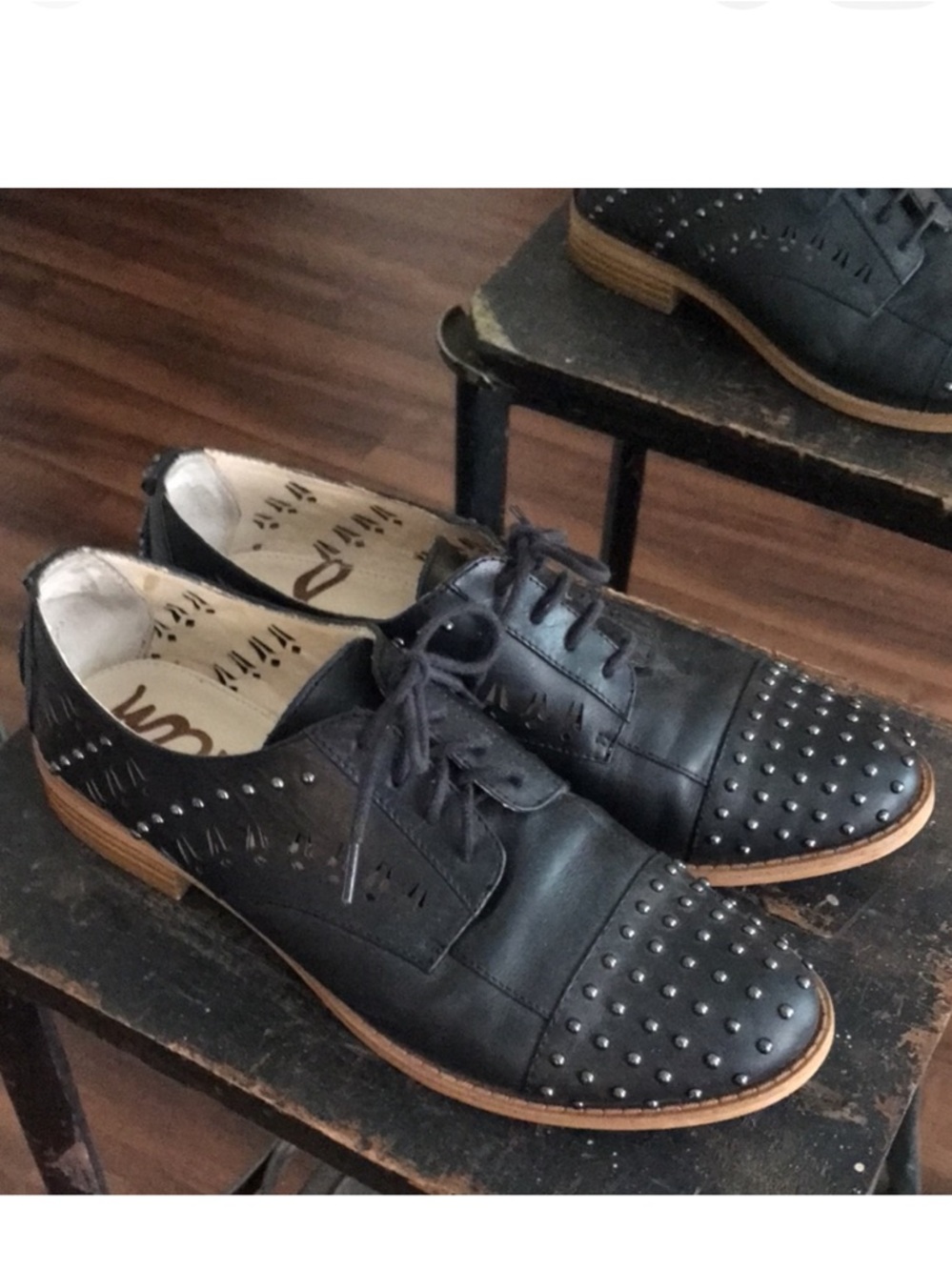 Sam Edelman JAYNA Studded Leather Lace Up Cutout Oxfords